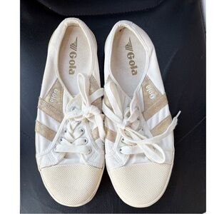Gola Coaster White Canvas‎ Gold Stripe Slip On Sneakers
